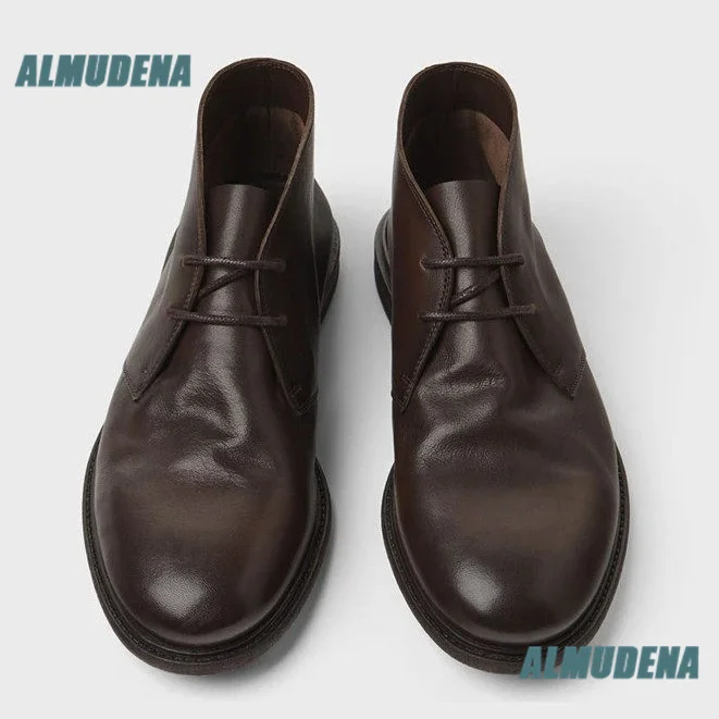 Men's Black/brown Leather Ankle Boots Lace Up Classic Simple Design Business Casual Dress Booties Autumn Men's Boots