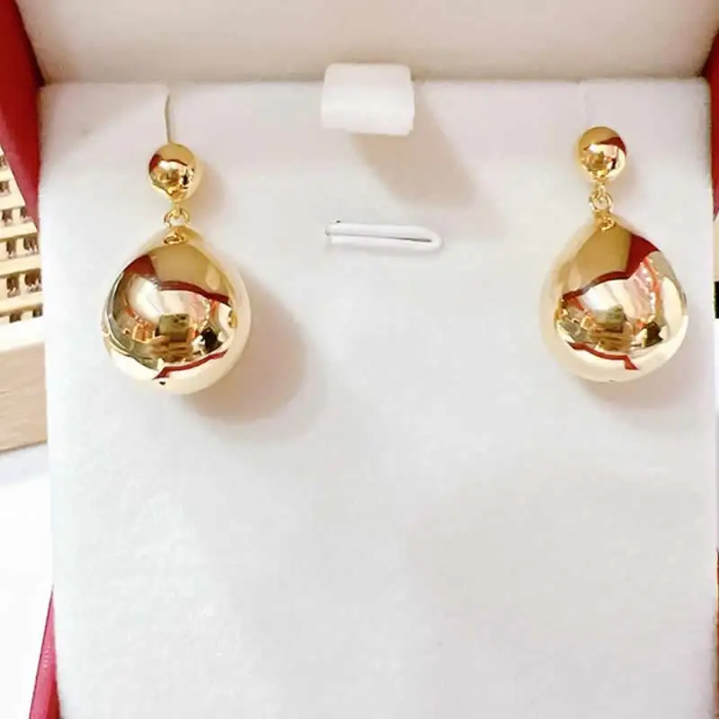 

Solid 18K Yellow Gold Earrings Women AU750 Gold Water Drop Dangle Earrings