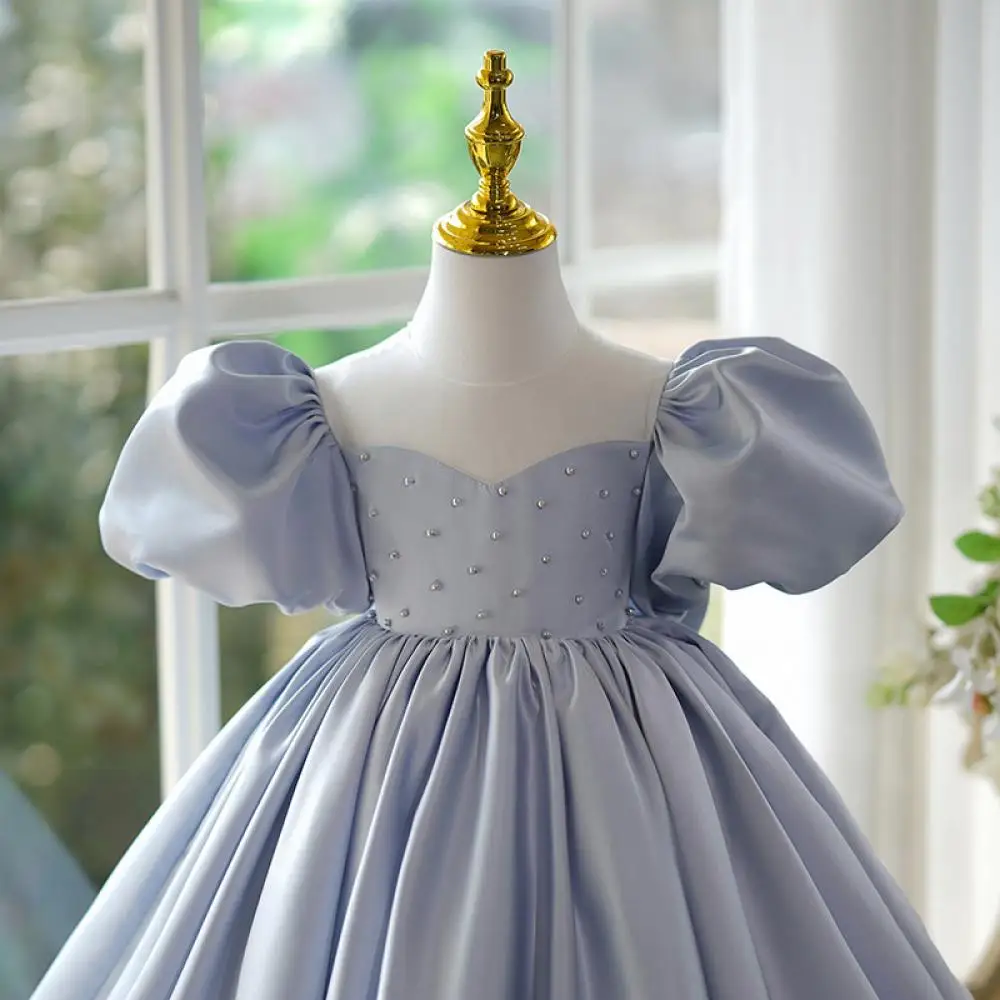 2024 Sweet Style Princess Dress Puff Sleeve Party Dresses for Girls Holiday Children girls Clothing Baby Girls Cute Pearl Gown