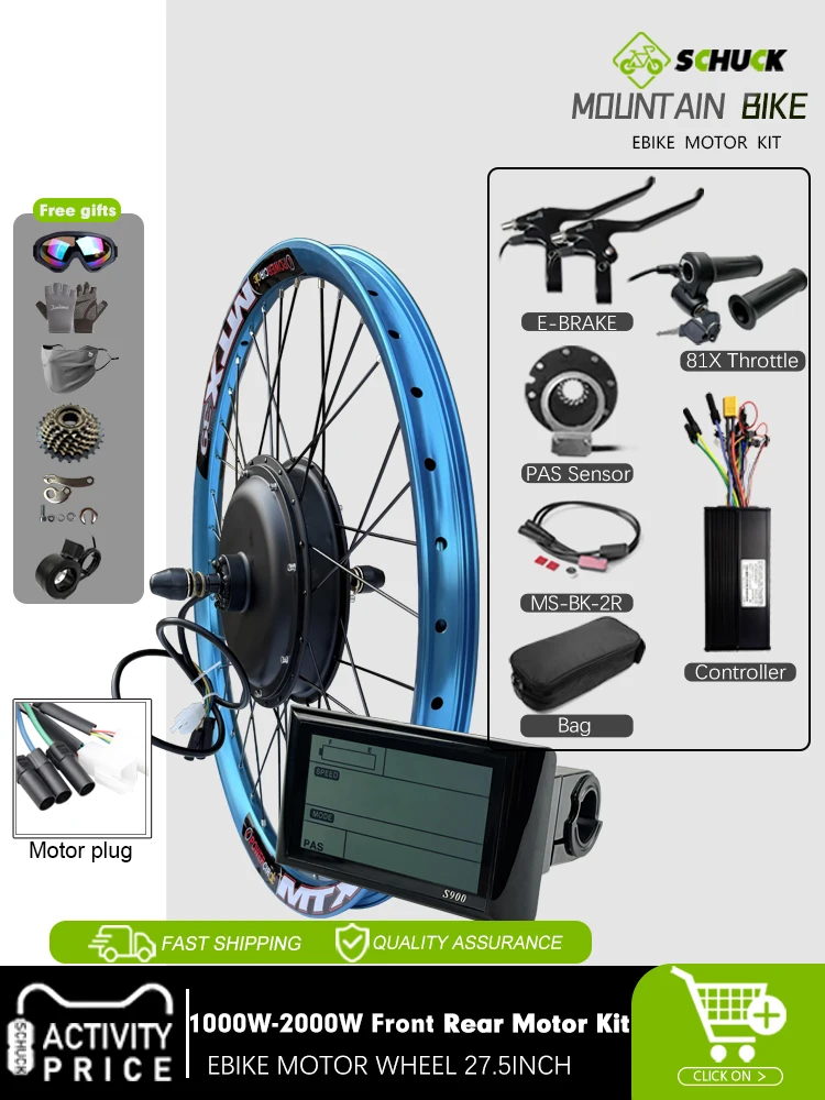 AliExpress schuck MTX Blue Rim Electric Bike Conversion Kit 48V 52V 1000W 1500W 2000W Front/Rear Brushless Hub Motor Wheel for Electric Bike Kit