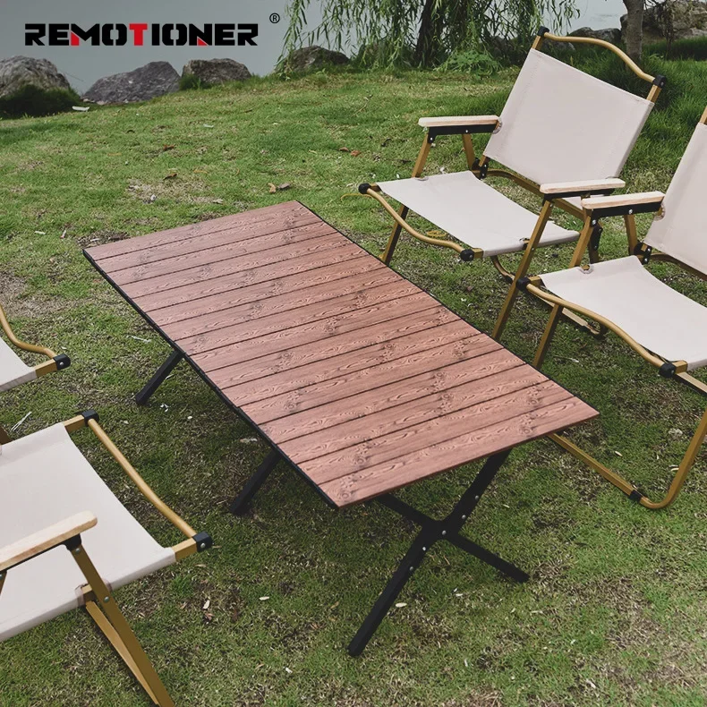 Hot Selling Outdoor Folding Table Carbon Steel Picnic Dining Table Portable Camping Rollable Table