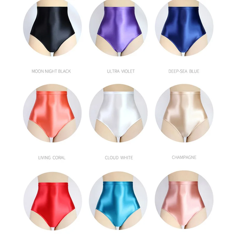 Women's High Waist Elastic Briefs Shiny Smooth Tight Sports Gym Fitness Yoga Dance Gymnastics Swimming Underpants