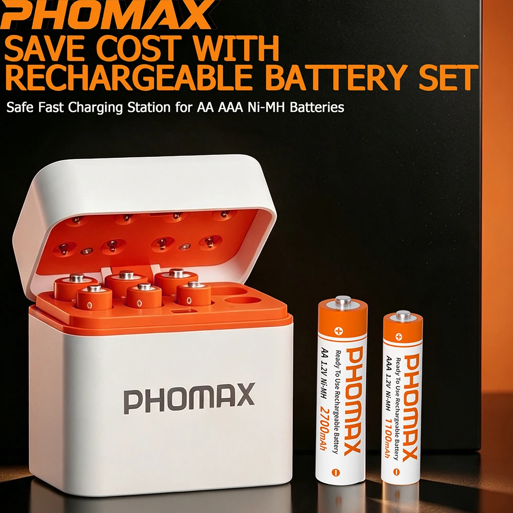 PH0MAX 1.2V AA AAA Ni-MH Rechargeable Battery Capacity 2700mAh 1100mAh Batteries and Nimh Charger for Mouse Flashlight Remote