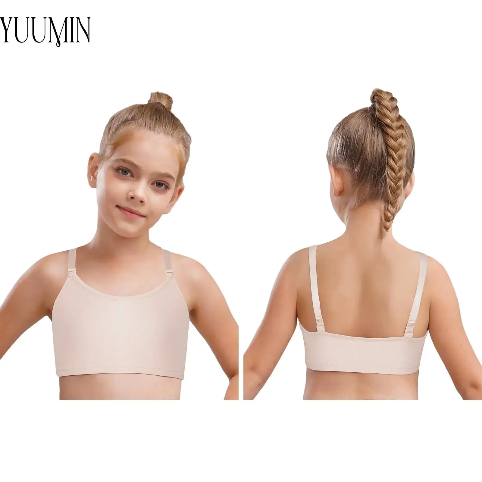 

Kids Girls Ballet Dance Gymnastics Sports Bra Solid Color Athletic Gym Vest with Adjustable Replace Transparent Shoulder Straps