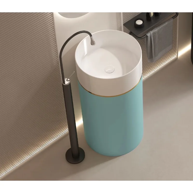 حوض عمود أسطوانة سيراميك ملون من KTV بدون فتحة صنبور، حوض غسيل متكامل، نوع الأرضية #5