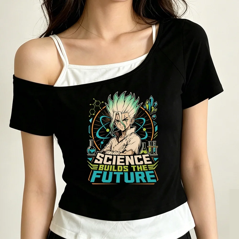 Dr Stone cropped top teen funny 2000s graphic baddie anime shirt manga japan clearance sales japanese 2000s