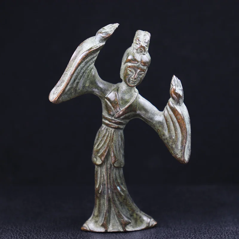 Solid Metal Chinese Ancient Classical Beauty Figurine Miniatures Antique Copper Dancing Queen Small Home Decors Ornament Gifts