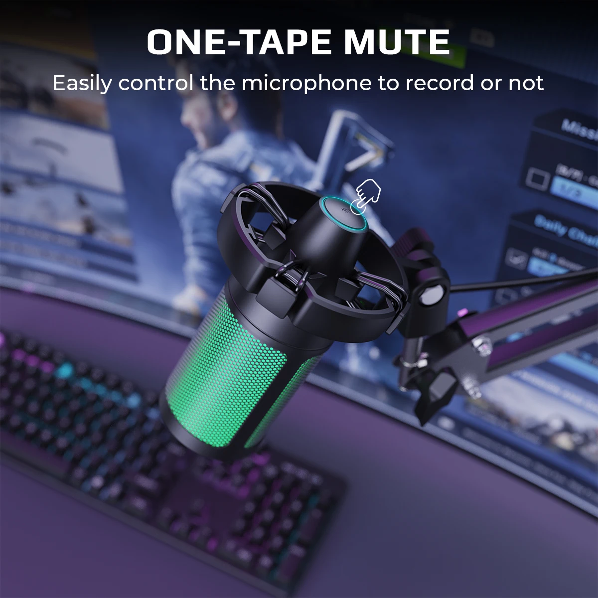 AmpliGame Gaming Microphone Kit with Mute for mobile,USB RGB Condenser Mic Set with Arm Boom for PC,Laptop,PS5,Streaming -A2T