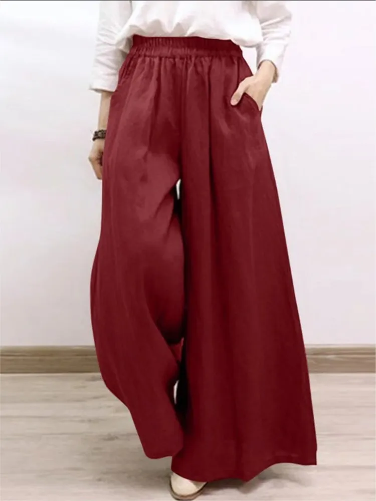 Pantalon Long Décontracté à Jambes Larges pour Femme, Vêtement de Vacances à la Mode, Couleur Unie, Nouvelle Collection Été