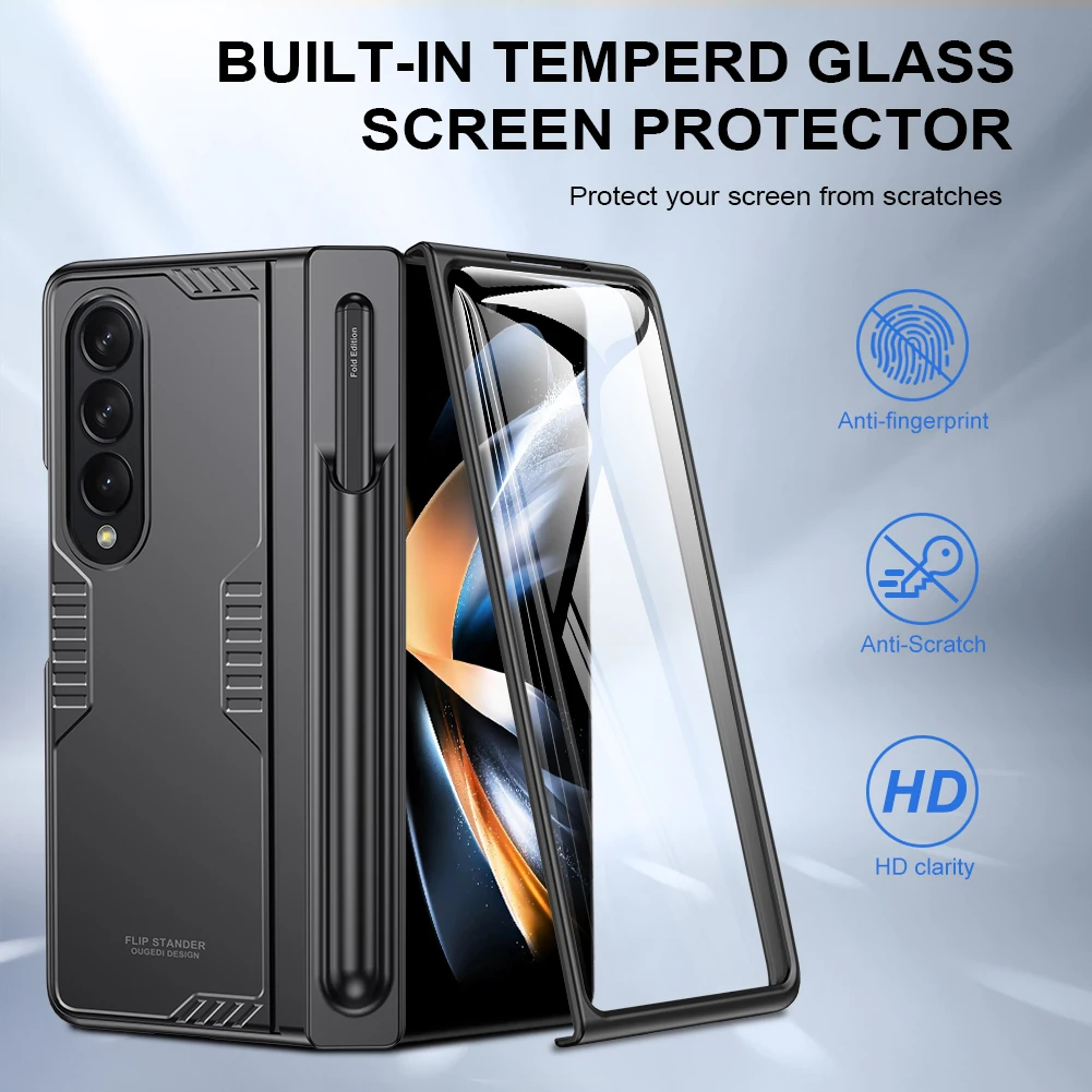 Shockproof Rugged Bumper Folding Case For Samsung Galaxy Z Fold 4 Hinge Protection Armor Case With S Pen Slot Hidden Kickstand