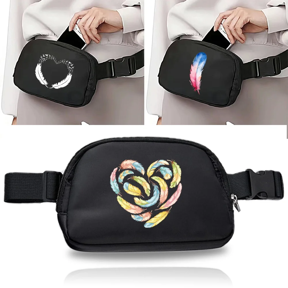 Fanny Pack Crossbody Bag Women Waist Bags Outdoor Sports organizer fashion feather series Phone Belt Zipper pouch Banana Bags