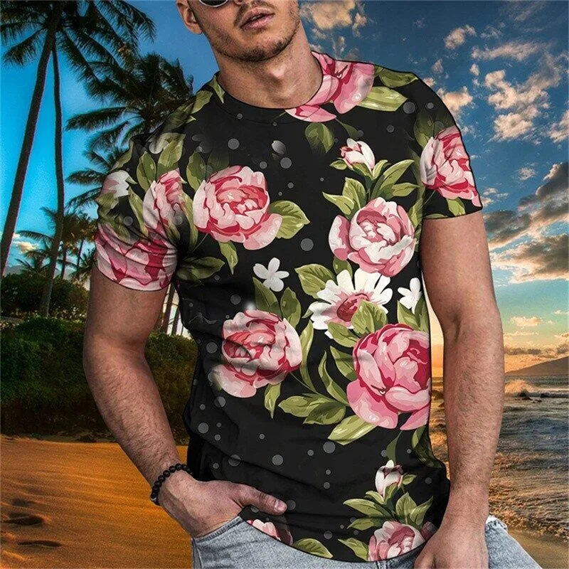 

Summer New Ethnic Style Flower T Shirts For Men Fashion Unisex Casual Printed Personality T Shirt Men's O-Neck Short Sleeve Tees