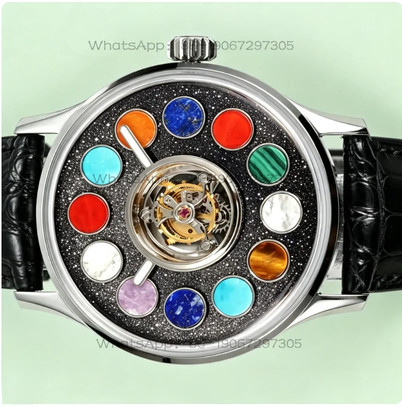 Grade 5 Titanium Center Tourbillon Watch Natural Gemstone Center Tourbillon Watch