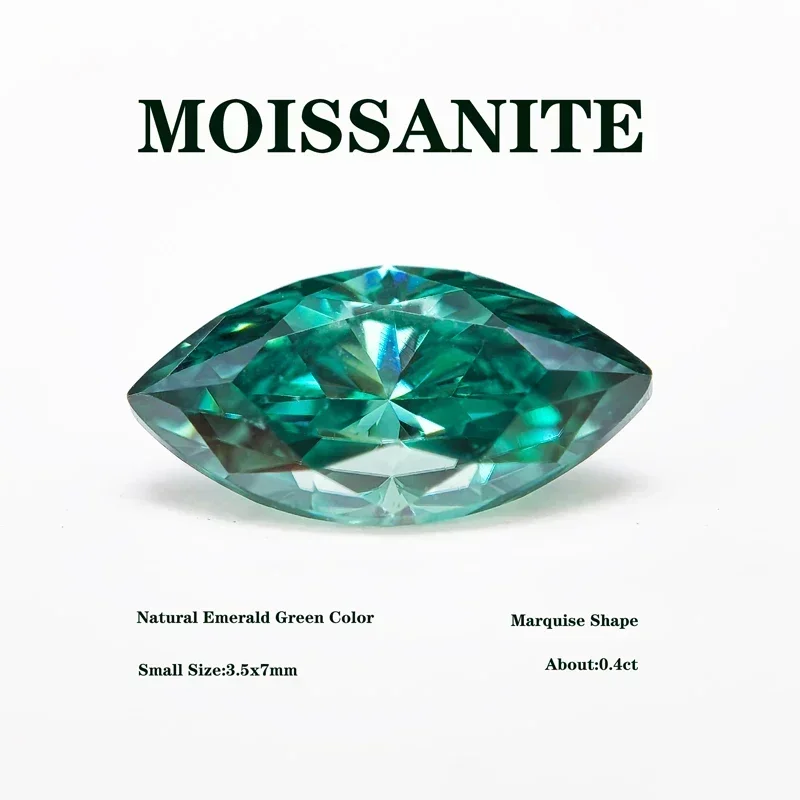 

Moissanite Stone Marquise Shape Natural Emerald Green Color 3.5x7mm Artificial Gemstone Advanced DIY Jewelry Making Materials