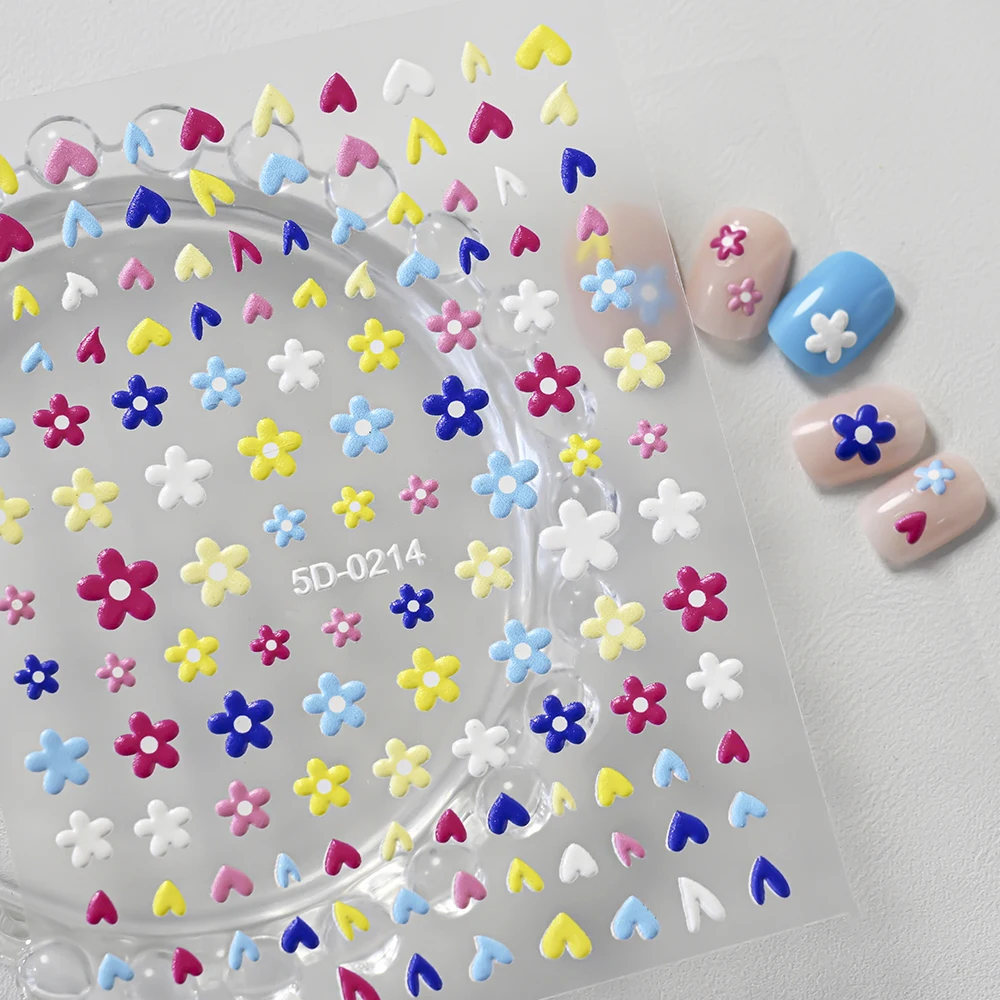 5D splendido fiore colorato design adesivo per unghie carino margherita floreale autoadesivo decalcomania per unghie fioriture vibranti adesivo nail art deco