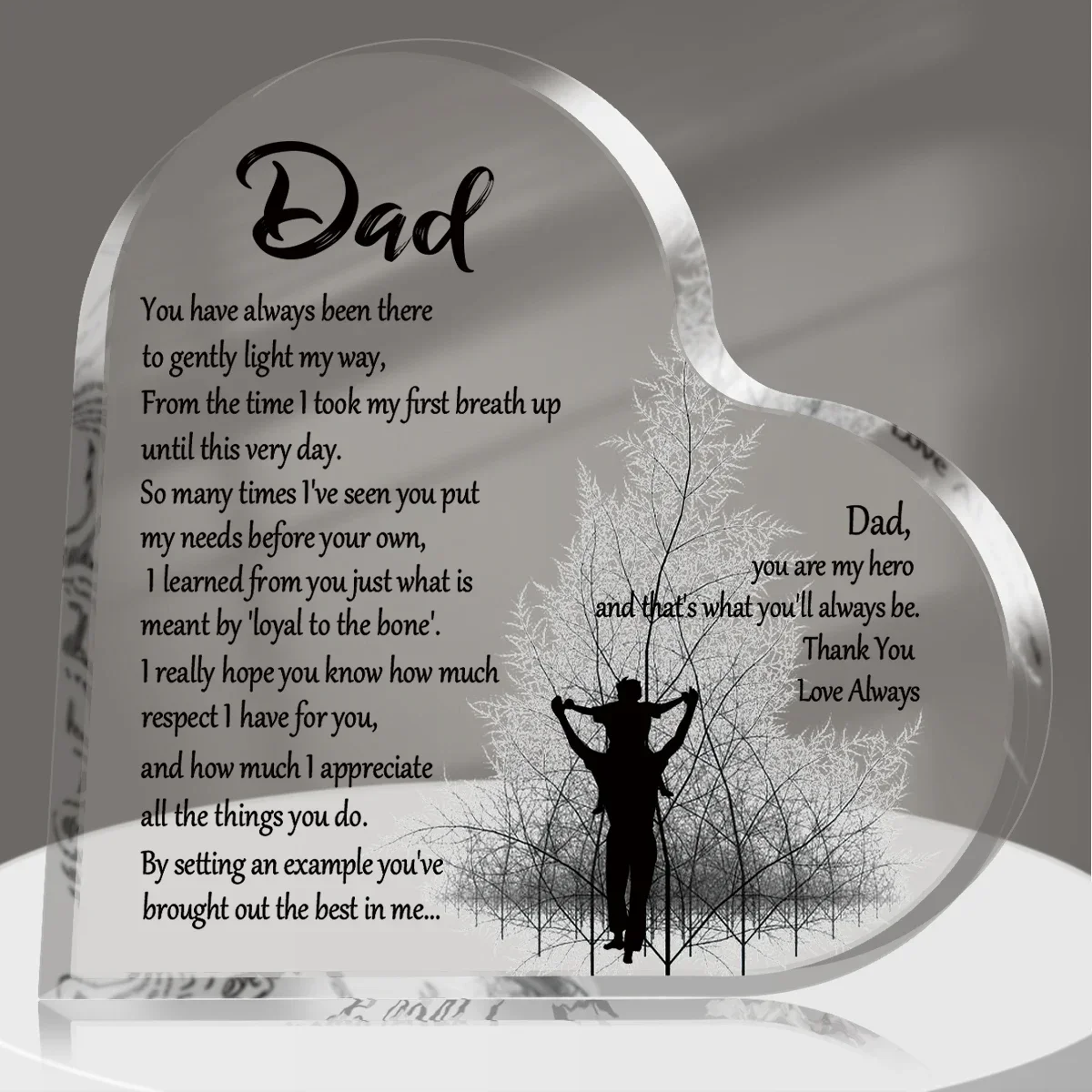 Dad Hero Silhouette Heart Acrylic Plaque Father Poem Desktop Gift For Father's Day