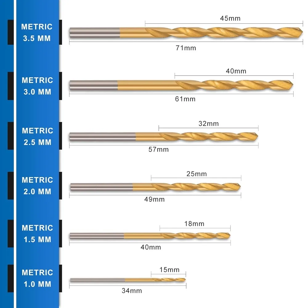Set Mata Bor Mikro Titanium HSS Metrik 120 Buah untuk Kayu, Plastik, dan Baja (1mm hingga 3.5mm)