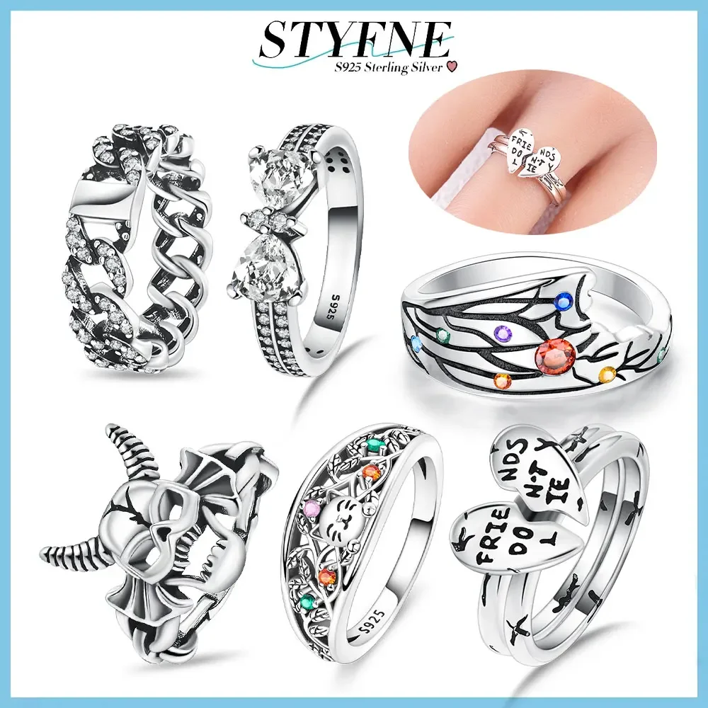 Sparkling Colorful Zircon Night Glow Cat Branch and Leaf 925 Sterling Silver Ring for Women's Fine Jewelry Valentine's Day Gift