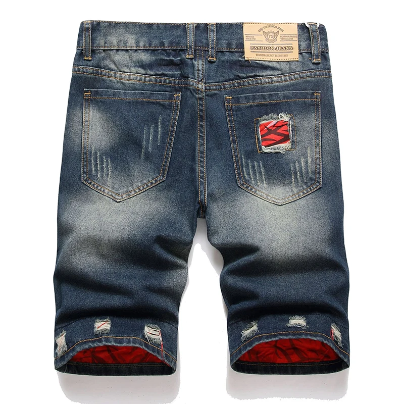 Jeans Men\'s Flip Denim Shorts New Worn Hole Patch Vintage Young Design Fashion Ruined Plus Size Summer Pants