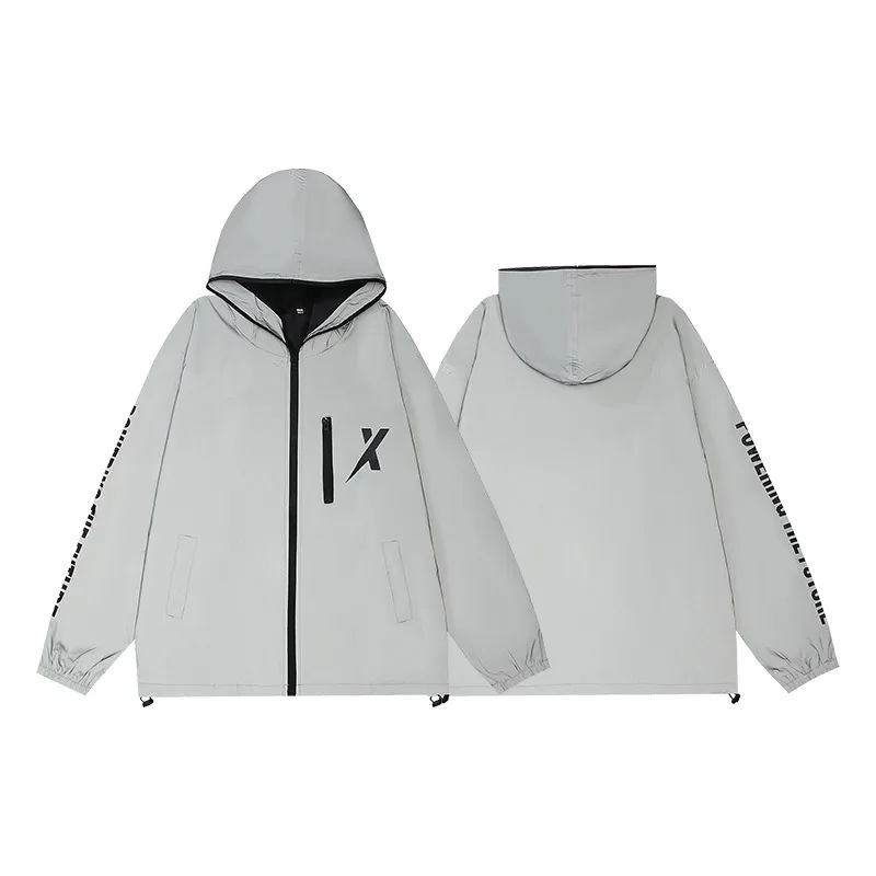 سترة عاكسة كاملة للرجال والنساء لركوب الدراجات سترة واقية بقلنسوة للجري الليلي والسلامة والرياضات الخارجية للجنسين ملابس معطف واق من المطر مقاوم للرياح #3