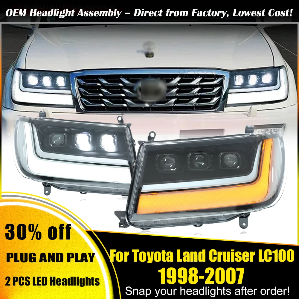 

Автомобильный бампер, фара для Toyota Land Cruiser Prado, фара LC100 All In LED 1998 ~ 20075, автомобильные аксессуары, фара Prado, противотуманная фара
