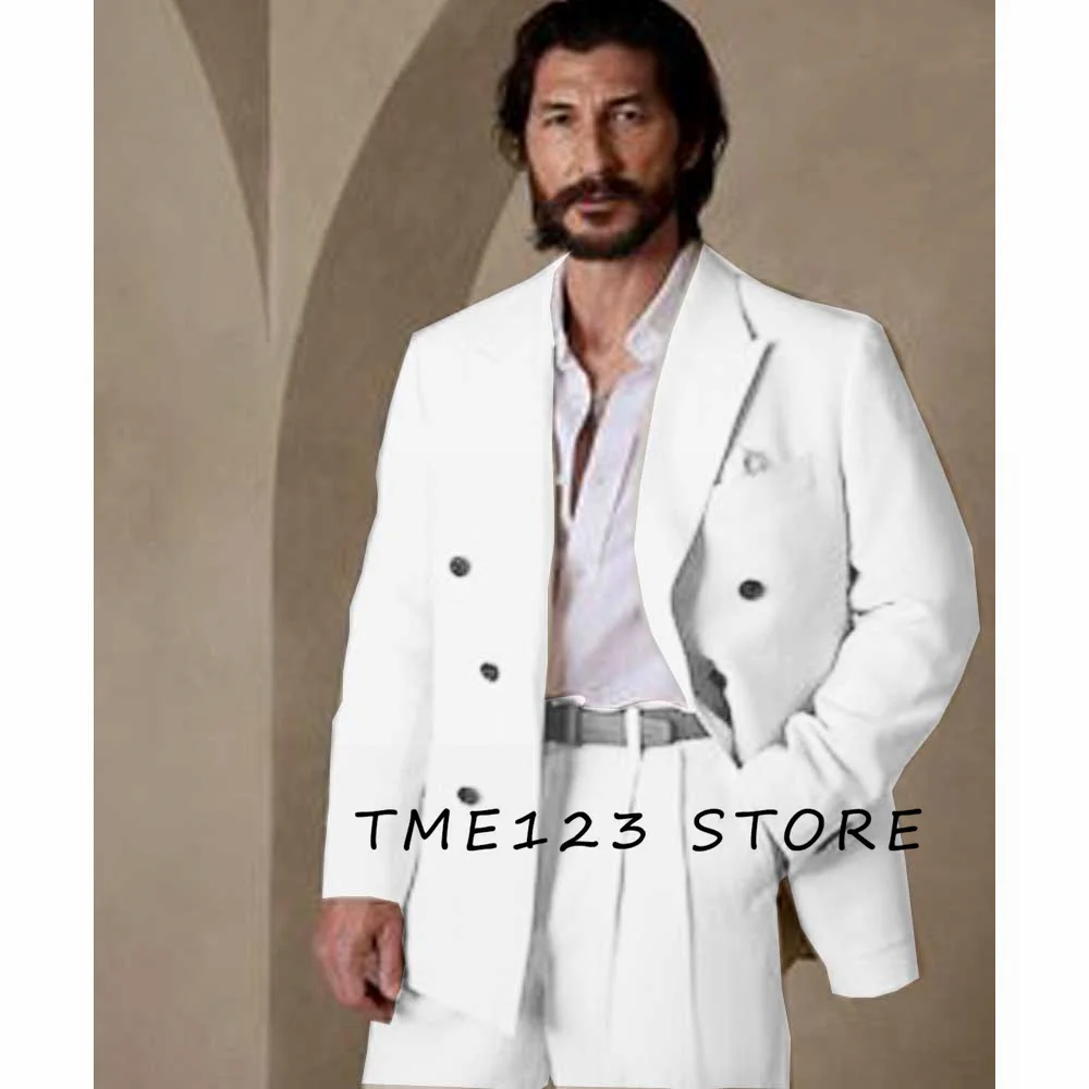 

Men's Serge Solid Color Double Breasted V Neck Casual Business Suit Pant Sets Trend Two Piece Mens Formal Wear Full Suits Male