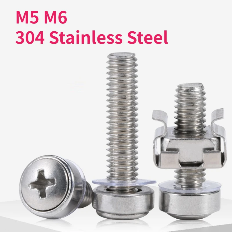 M5 M6 304 A2-70 Stainless Steel Rack Mount Cage Nuts Screw And Washers Combination Set For Rack Mount Server Cabinet