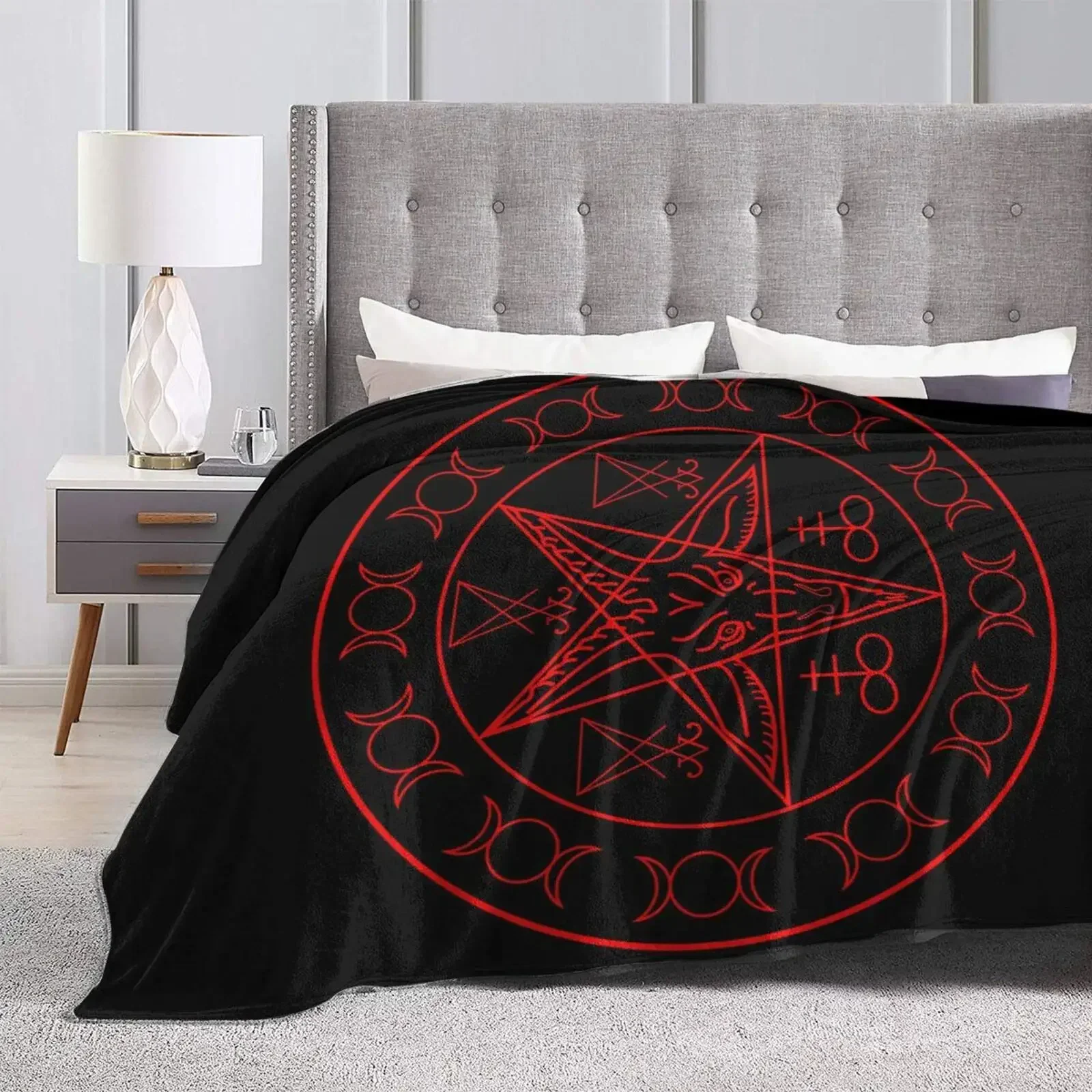 Satanic Wiccan Symbols Goat Blanket,Soft Cozy Plush Flannel Throw Blanket Men Woman Adults Luxury Warm Blanket Home Decor Custom