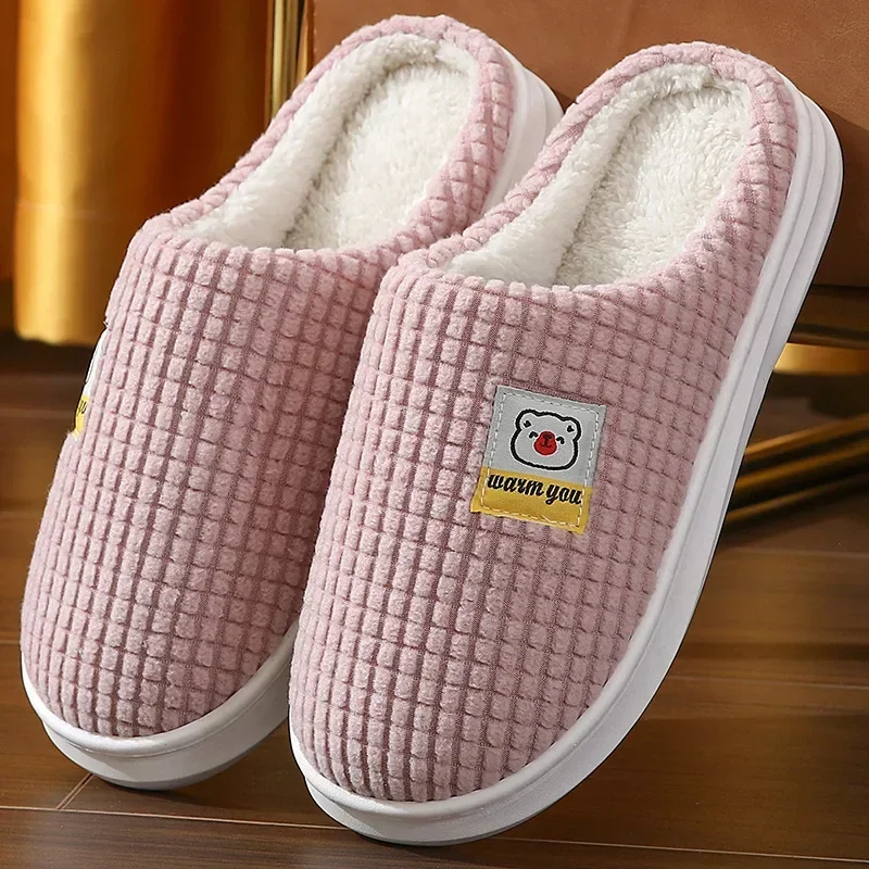 New Fashion Winter Slippers Women Men Thick Sole Indoor Home Warm Couples Shoes Non-Slip Flat Platform Women\'s Cotton Slippers