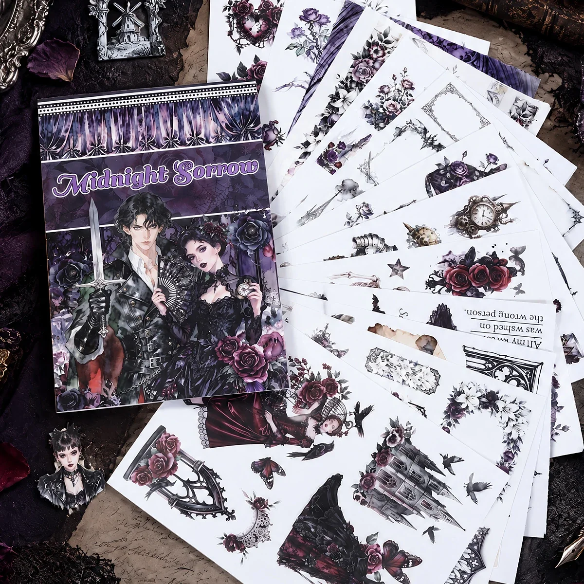 24 Sheets/book Vintage Gothic Flower Character Landscape Material Collage Sticker Book Creative DIY Journal Stationery