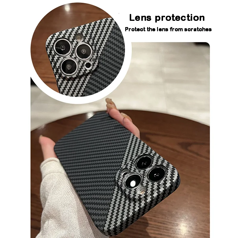 carbon fibre phone case for iphone 17 16 15 14 13 12 11 pro max hard back cover for iphone x xs max Ultra thin camera protection - náhled 4