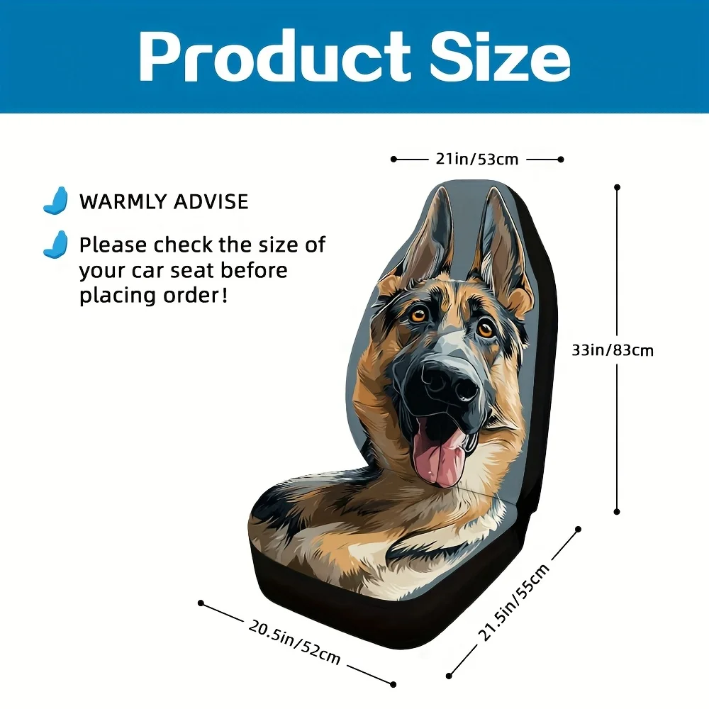 2pcs German Shepherd Dog Car Seat Covers - German Shepherd Portrait Print Fit For Sedans/SUVs, Machine-Washable Compatible With