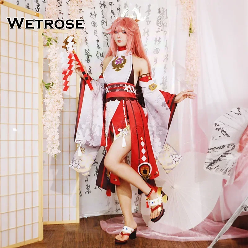 �� Wetrosescopo In Stock Yae Miko SSR Cosplay Costume Genshin Impact Pik' a Halloween Guji Fox Kitsune Girl Full Set Wig Ear Sho