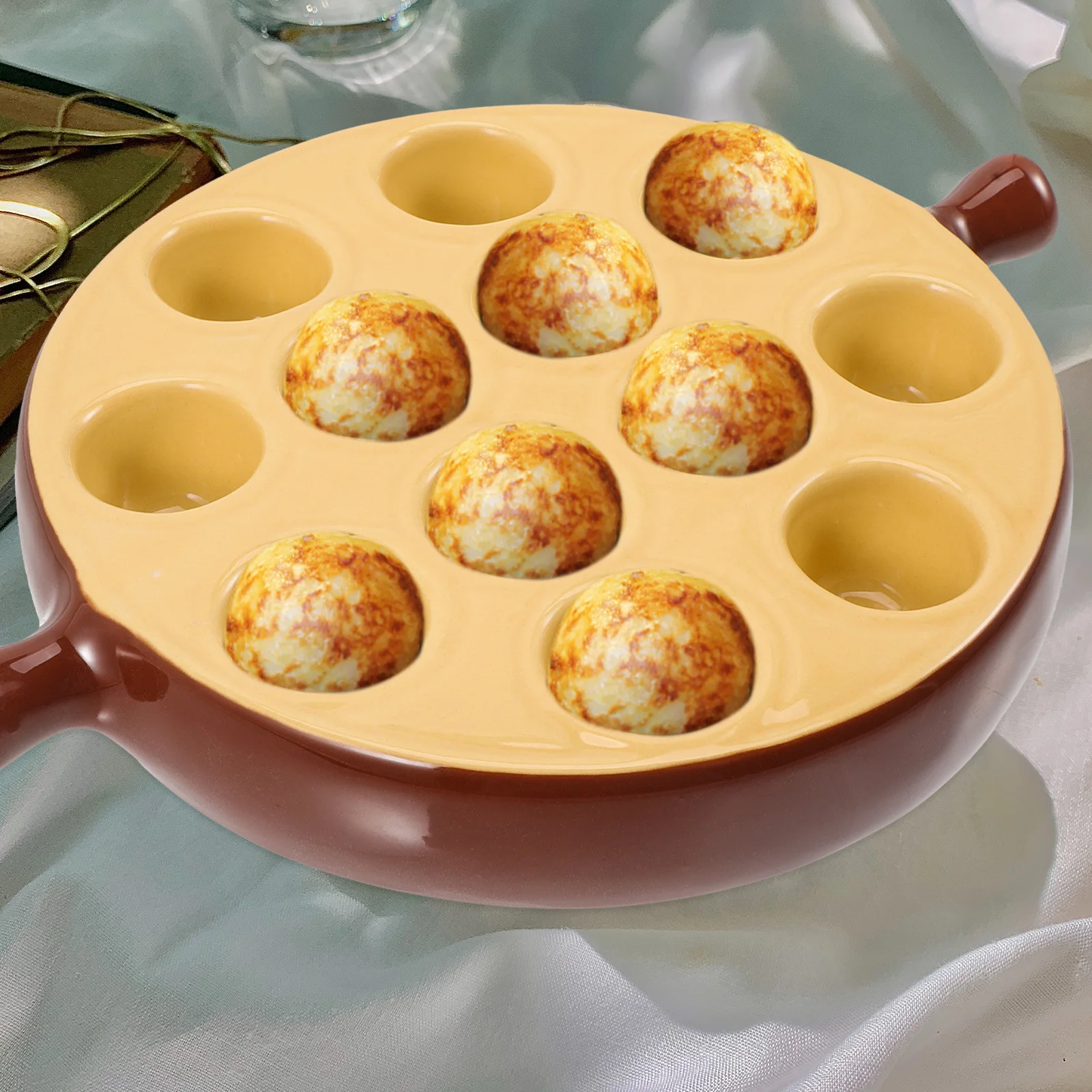 

Ceramic Escargot Plate 12 Cavities Heat Resistant Snail Grill Pan Smooth Handle Baking and Serving Dish for Seafood Appetizers