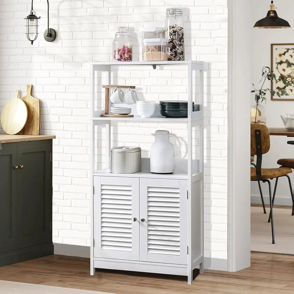 White Freestanding Multi-Purpose Cabinet With Ample Storage Space For Bathroom, Kitchen, And Living Room - Towel Storage,