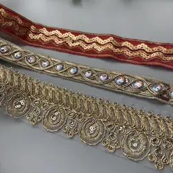 1 Yards Gold Thread Lace Water Soluble Embroidery Garment Accessories Color Sequins Embroidered Barcode Hand-Woven Ribbon