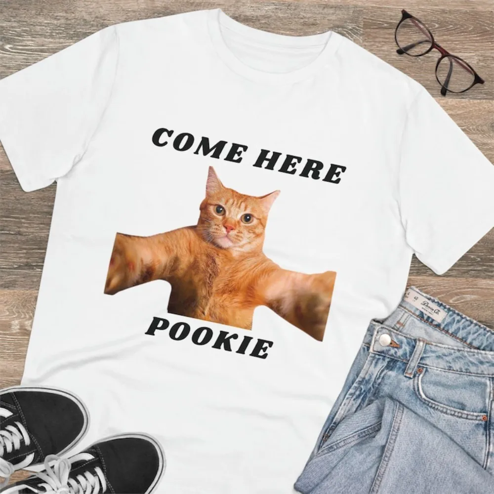 Funny Cat Lover Cotton T-shirts for Men and Women Come Here Pookie Tee for Cat Lovers in A Relationship Tiktok Singles Clothes