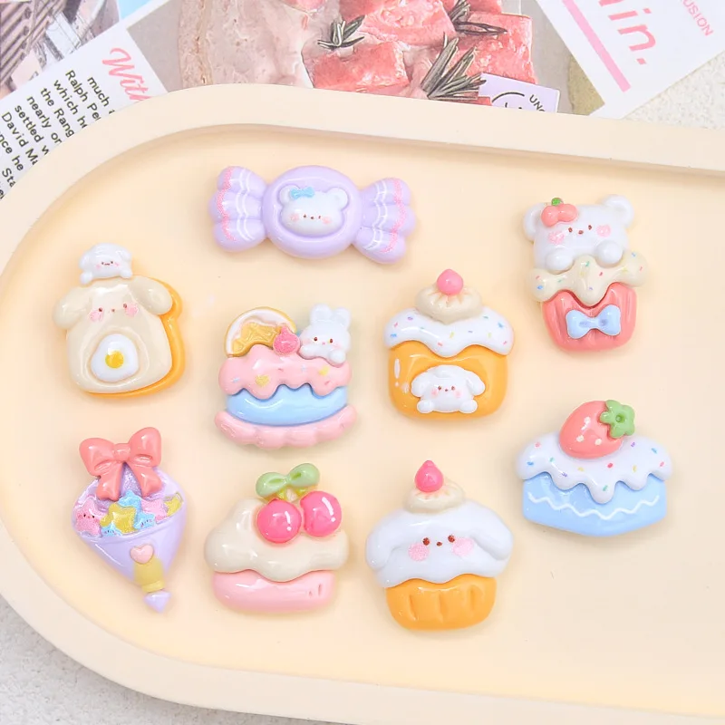 100pcs Kawaii Simulation Flatback Resin Cartoon Food Cake Candy For Dollhouse Decoration Crafts Making DIY Accessories