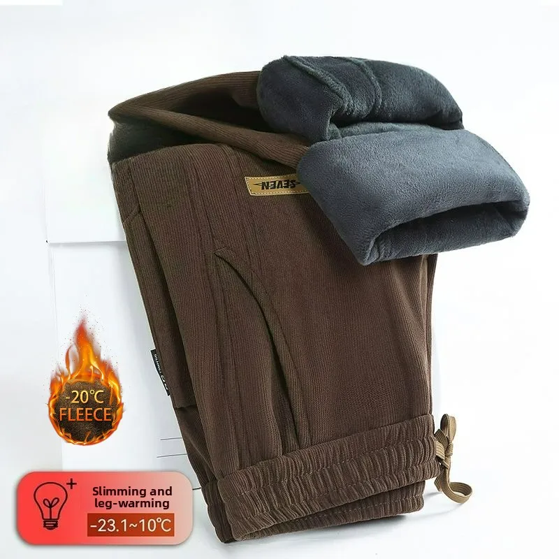 Vintage Thicken Winter Casual Fleece Pants Men Wide Leg Baggy Warmth Sweatpants Male Thermal Jogger Pants Autumn Winter Trousers