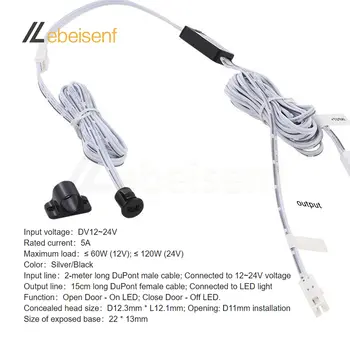Senzor pro maskování dveří, mini LED světelný spínač, DC 12-24V 5A, povrchová nebo podomítková montáž, kabel DuPont pro připojení... 10 nejlepší prodej spínač osvětlení dveří skříňky - №6