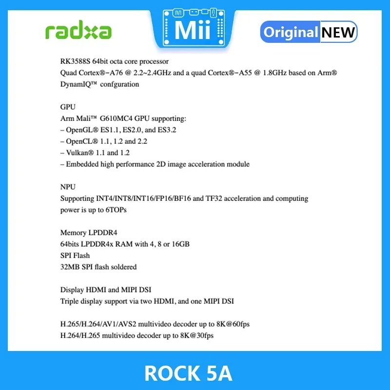 RADXA ROCK 5A RK3588S, wysokowydajny, 8-rdzeniowy, 64-bitowy