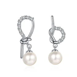 S925 Sterling Silver Asymmetric Earrings 7mm Freshwater Pearl Moissanite Earrings for Women
