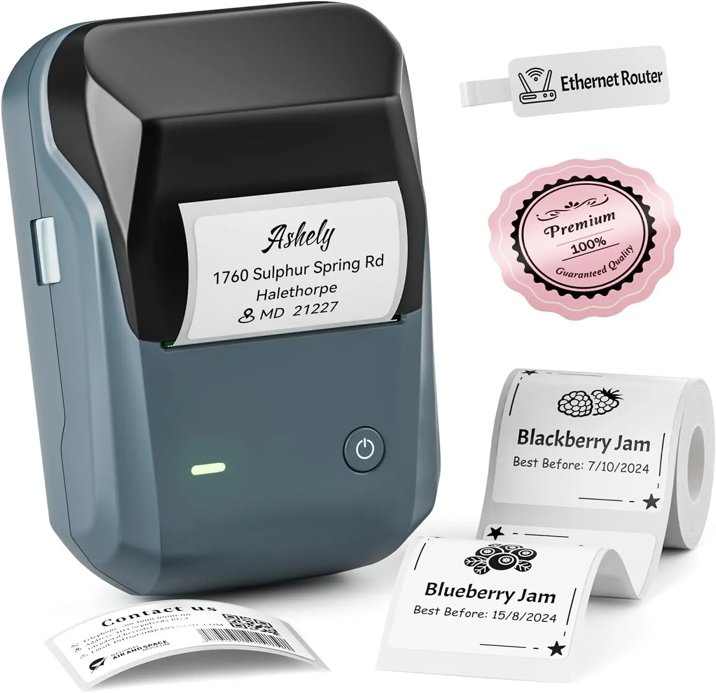 

2 Inch Portable Bluetooth Thermal Label Printer with Multiple Templates for Small Business, Office, Home, School (Blue)