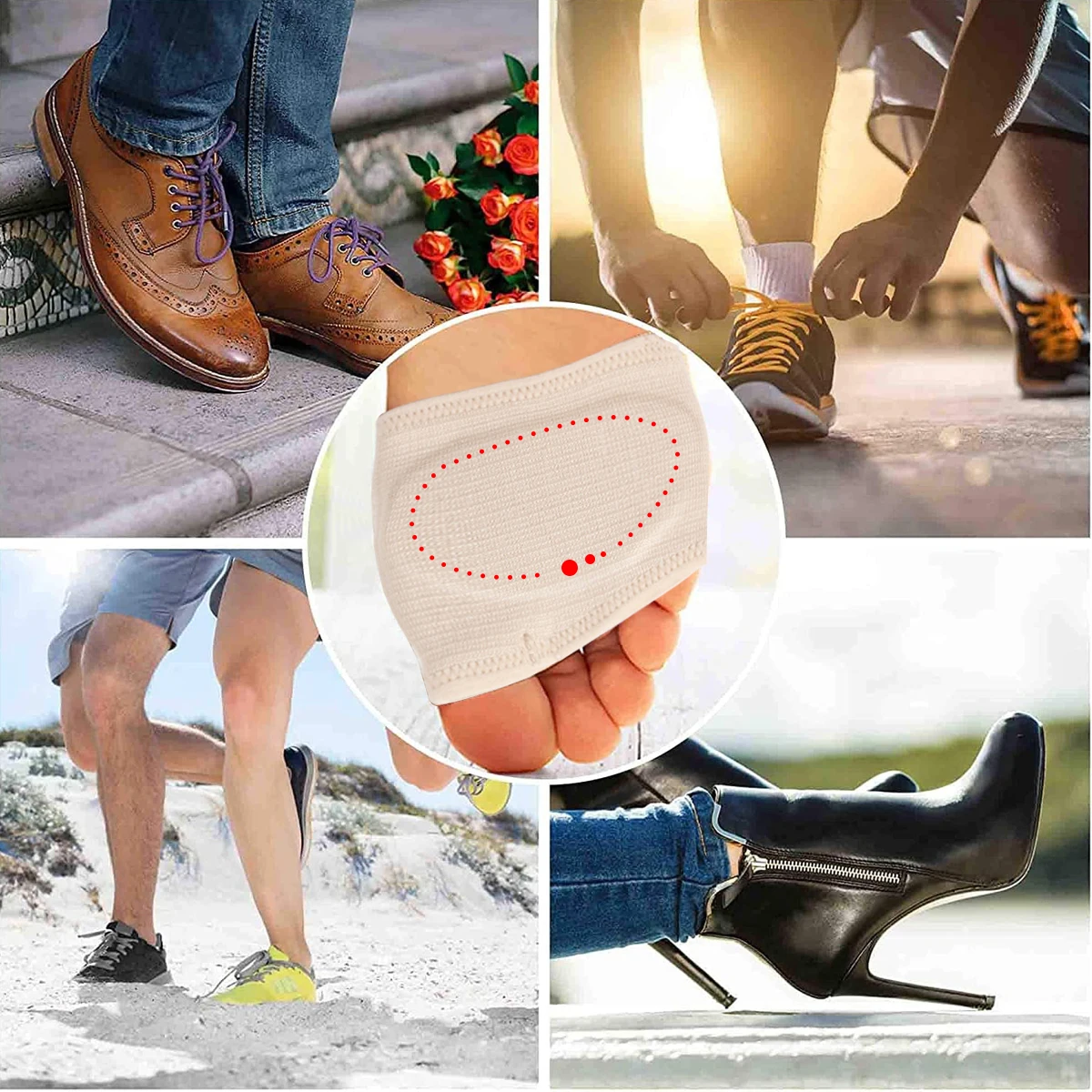 Silikon-Gel-Mittelfußpolster für Männer und Frauen, Stoffhülle Vorfußpolster Zehentrenner bei Metatarsalgie & Sesamoiditis – Detail 8