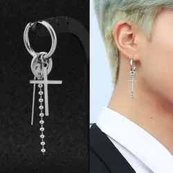 1PC Korean Punk Stainless Steel Ear Clip Earrings for Men Women No Piercing Fake Ear Circle Cross Earrings Hip Hop Style Jewelry