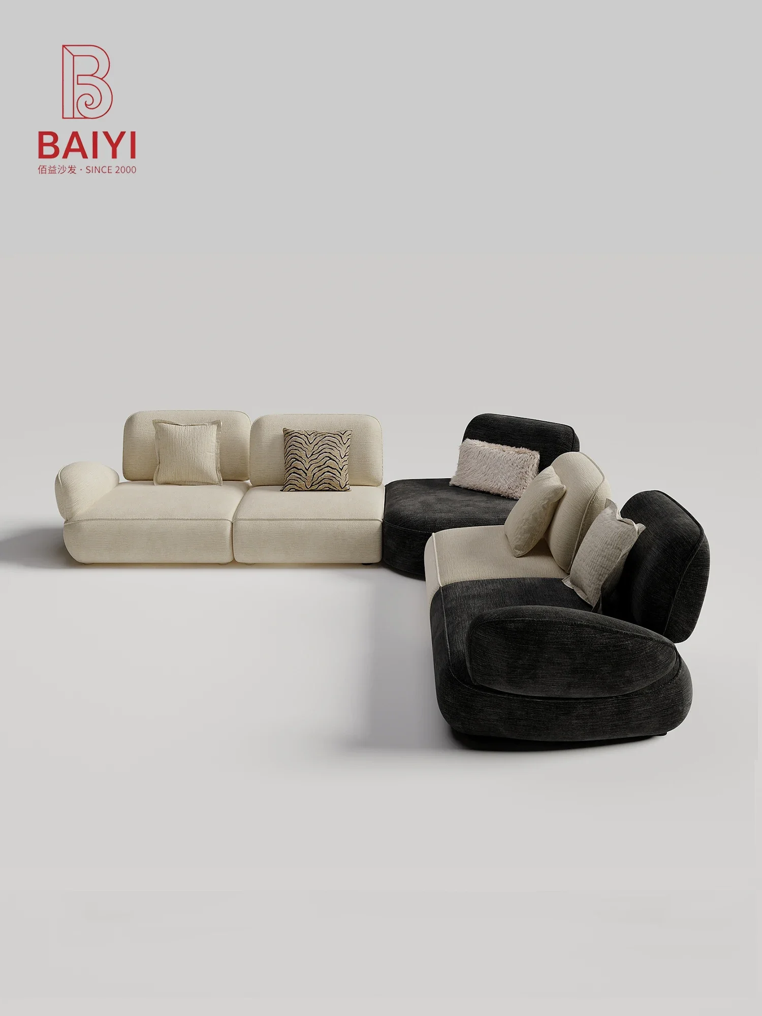 BAIYI Camel Chenille U Shaped Modular Sofa Adjustable Backrest Corner Sectional Deep Seat For Living Room Villa Bedroom Home