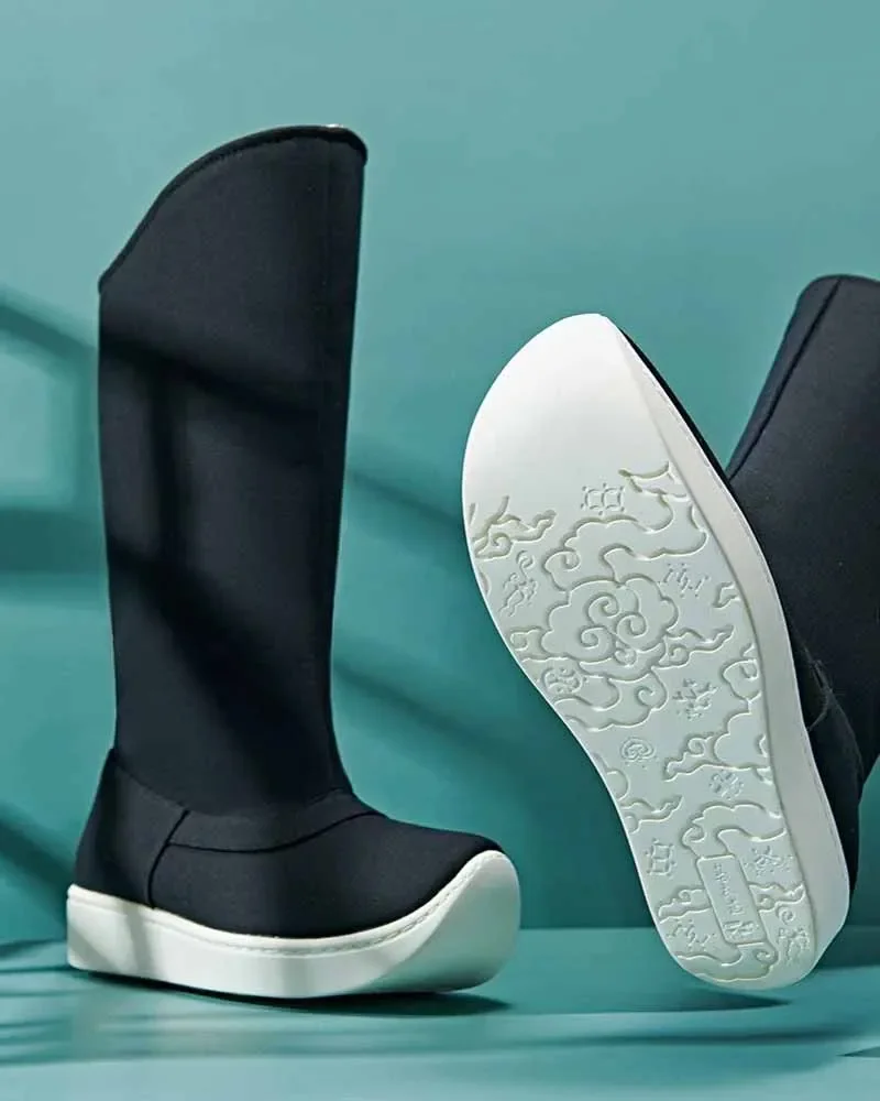 

Chinese Hanfu Soap Boots Men All seasons Ming Dynasties Vintage Thick sole Canvas Hanfu Boots Inner Heightened 5CM Shoes Women