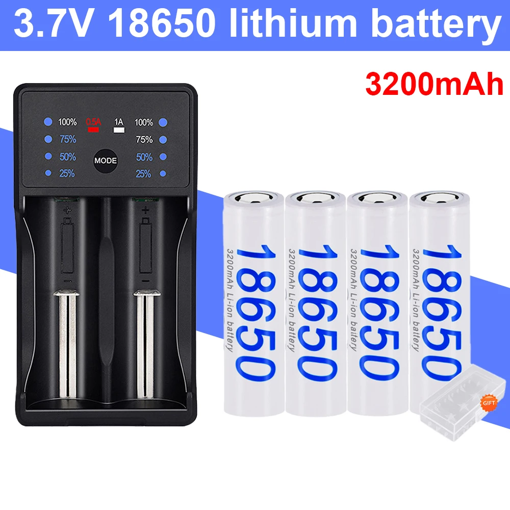 

18650 Li-ion Battery 3.7V 18650 Rechargeable Battery 3200mAh high-capacity Battery For Flashlight Torch+2-slot fast charger