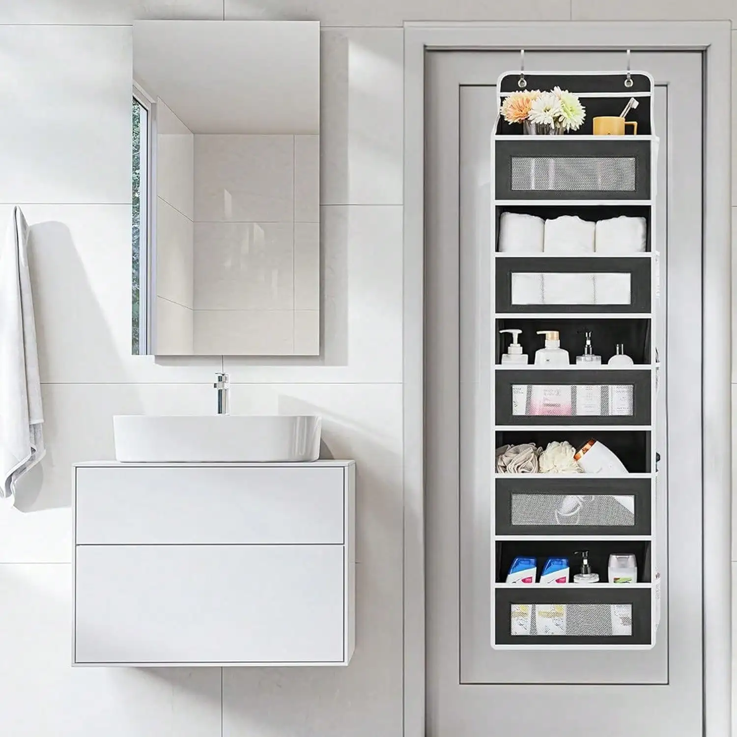 

Large-Sized Over The Door Hanging Organizer 5-Shelves and 5 Side Pockets,Over The Door Storage Organizer,Back of Door Organizers