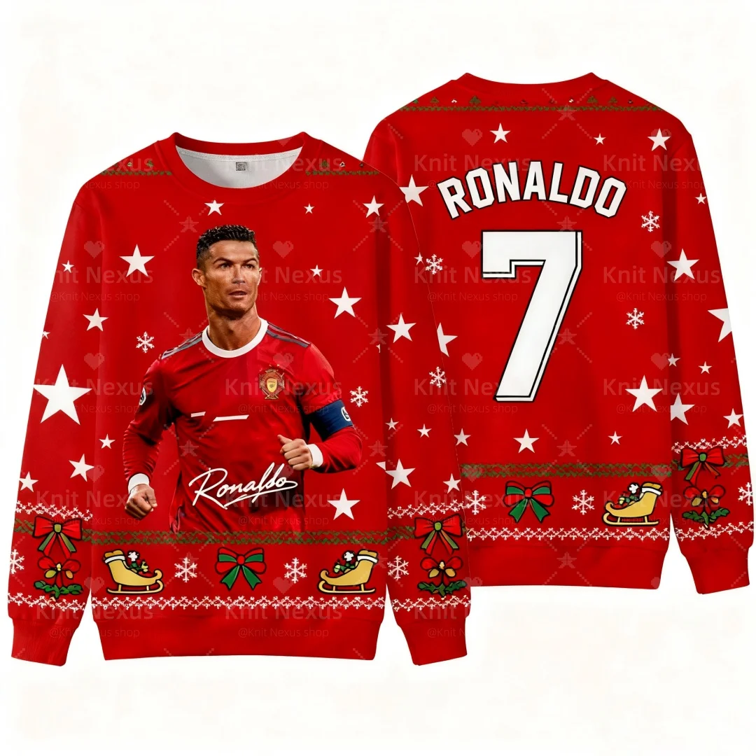 عيد الميلاد رونالدو مروحة تذكارية لكرة القدم بلوزات الخريف موضة الترفيه Y2K الأطفال هوديس الرجال المرأة بلوزات #3